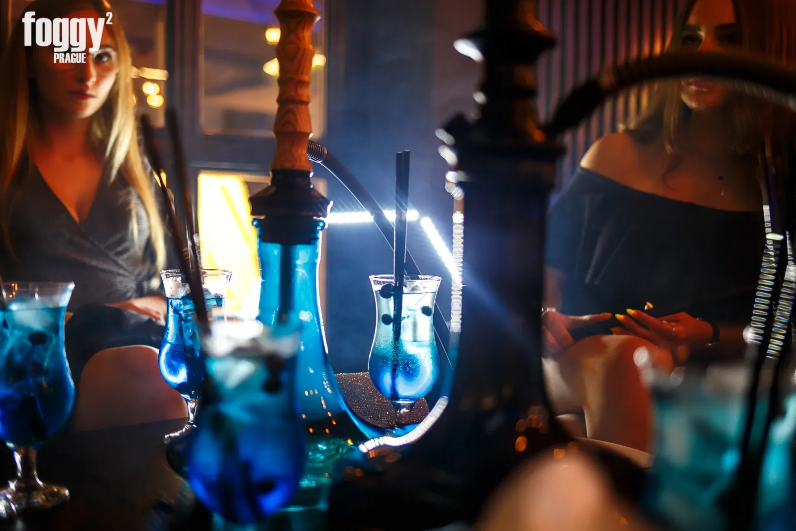 Blue cocktails and hookah